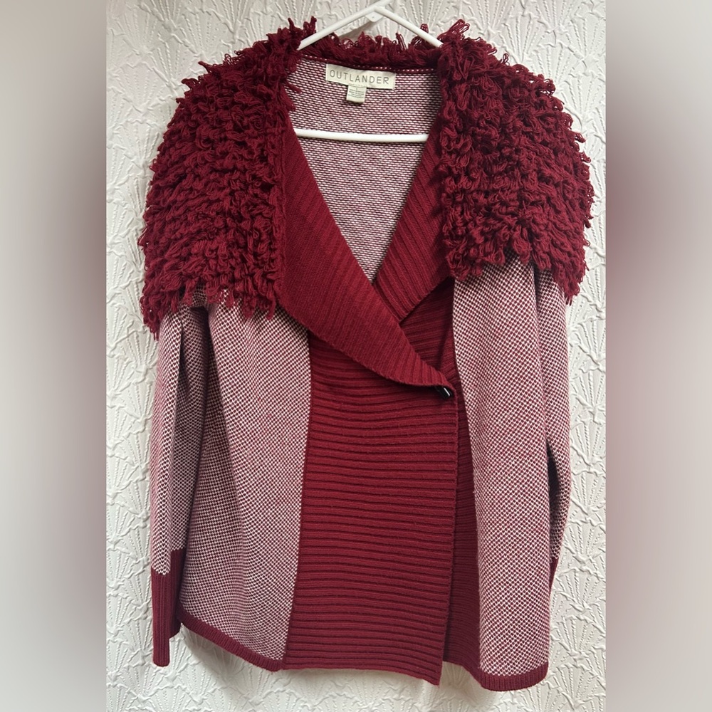 Outlander Large Burgundy and Cream Cardigan